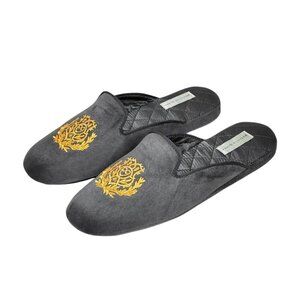 NWT Patricia Green Velvet Slippers Sz. 10 Diana Embroidered Gray Preppy Lounge